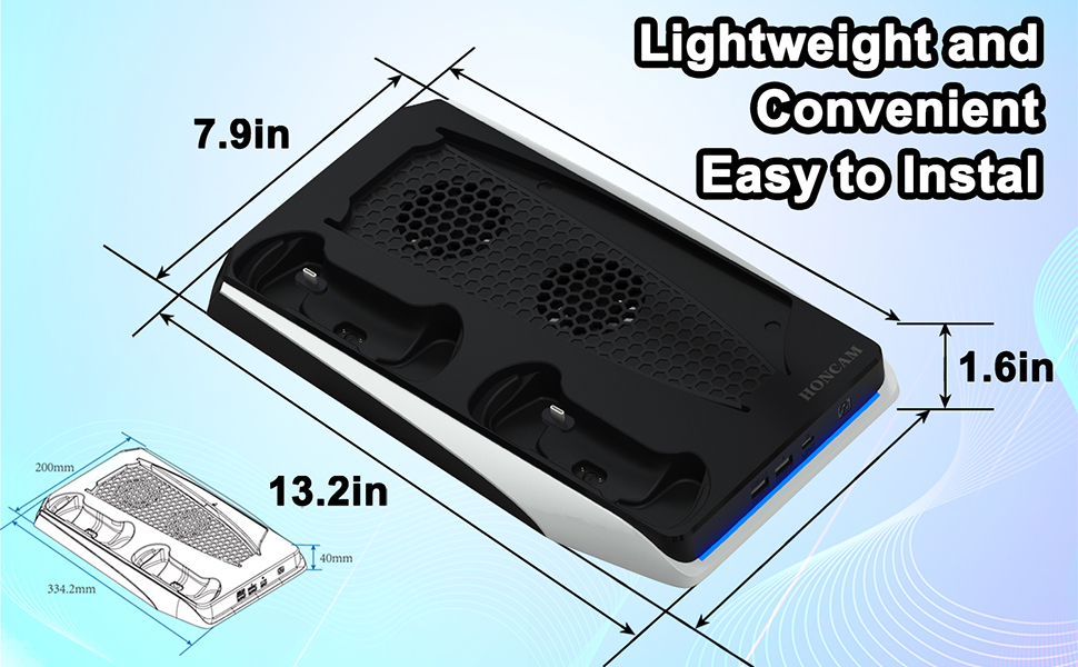 Black PS5 Stand with Cooling Fan and Dual Controller Charger Station