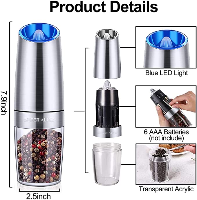 Gravity Electric Pepper Grinder, Salt and Pepper Mill