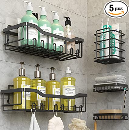 Best Shower Shelves 5-Pack: If you need more adhesives, please enter our store and search following ASIN: B09NVNK16W or ASIN: B09NVMYPLP. 【5 Piece Shower Organizer Set】:Our bathroom shower shelves set include 2 shower caddies、2 soap holders、1 toothbrush holder and 5 adhesives. The large storage capacity bathroom organizer shower can store all of your