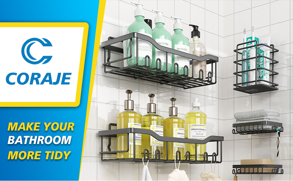 Best Shower Shelves 5-Pack: If you need more adhesives, please enter our store and search following ASIN: B09NVNK16W or ASIN: B09NVMYPLP.
【5 Piece Shower Organizer Set】:Our bathroom shower shelves set include 2 shower caddies、2 soap holders、1 toothbrush holder and 5 adhesives. The large storage capacity bathroom organizer shower can store all of your