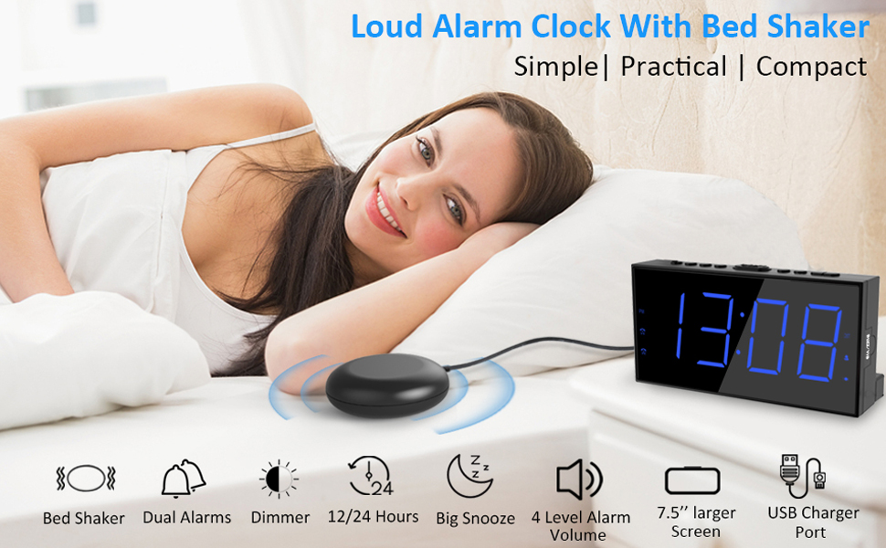 Loud Alarm Clock with Bed Shaker